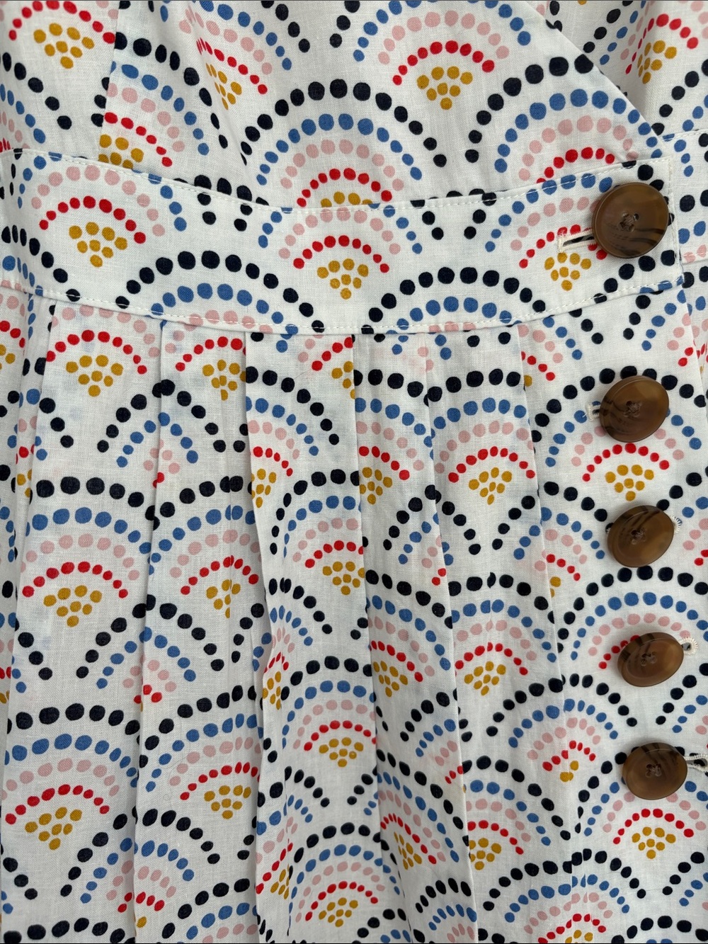 Boden Cotton/Linen Sleeveless V-Neck White Dress with Multicolor Dot Fan Print - Picture 6 of 14